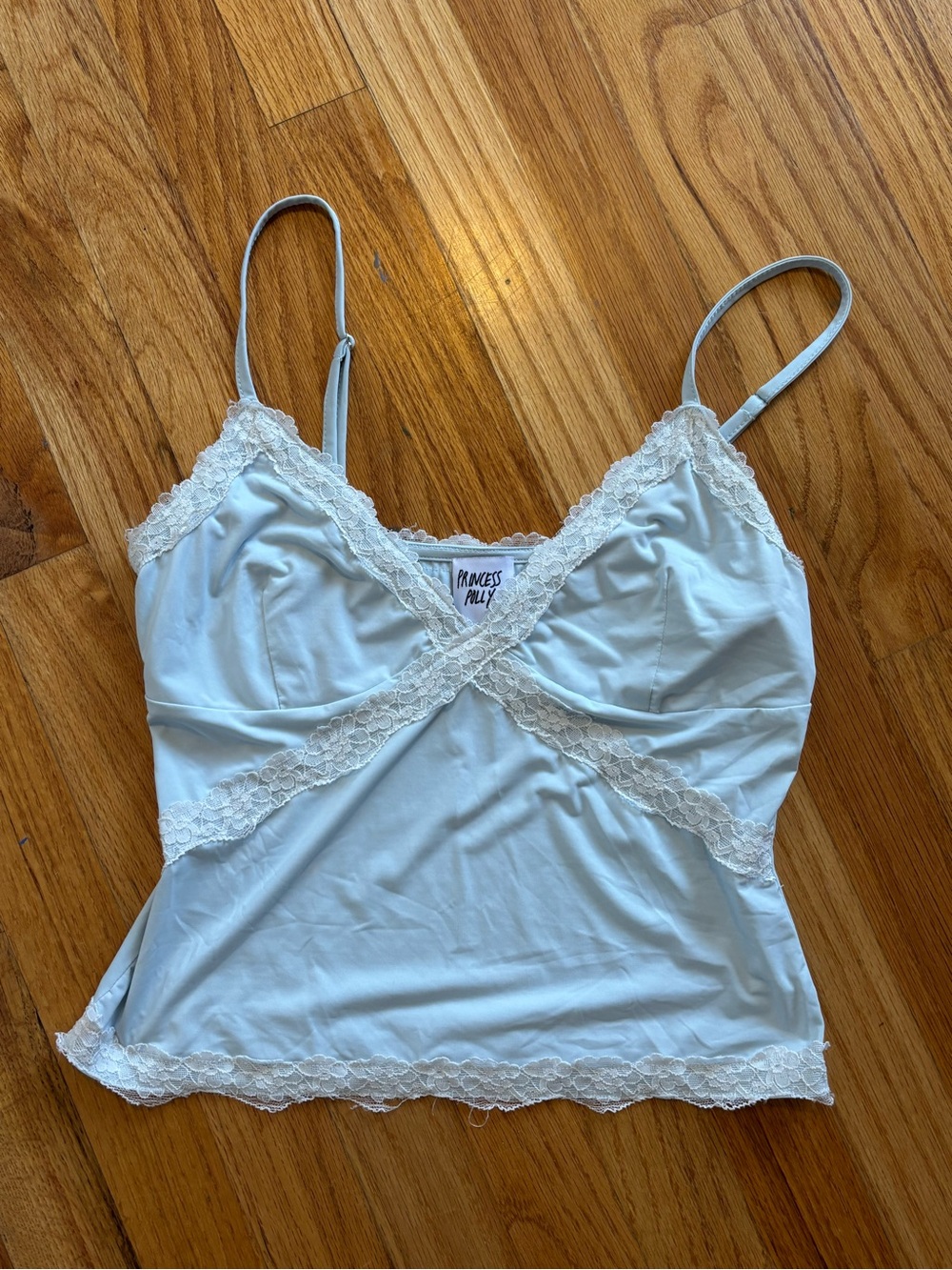 Princess Polly Light Blue Lace Trim Cami
